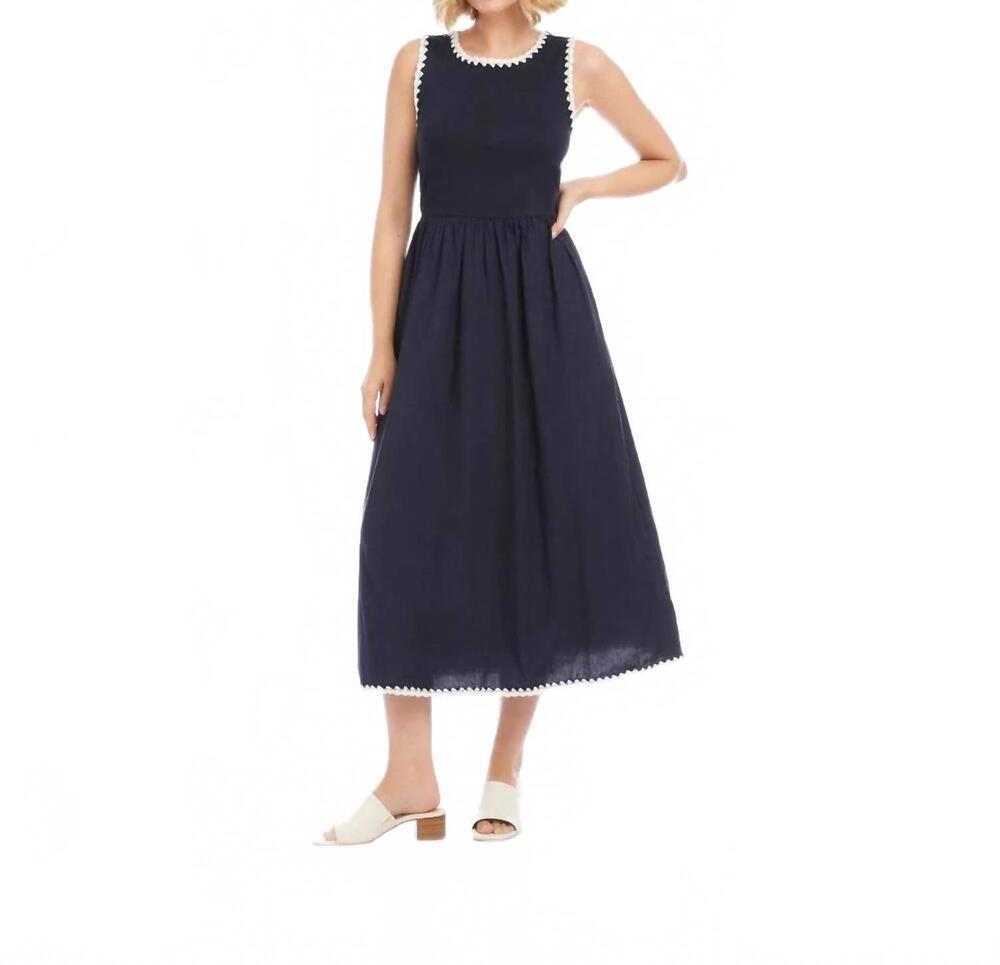 NEW KAREN KANE edge stitch midi dress in navy